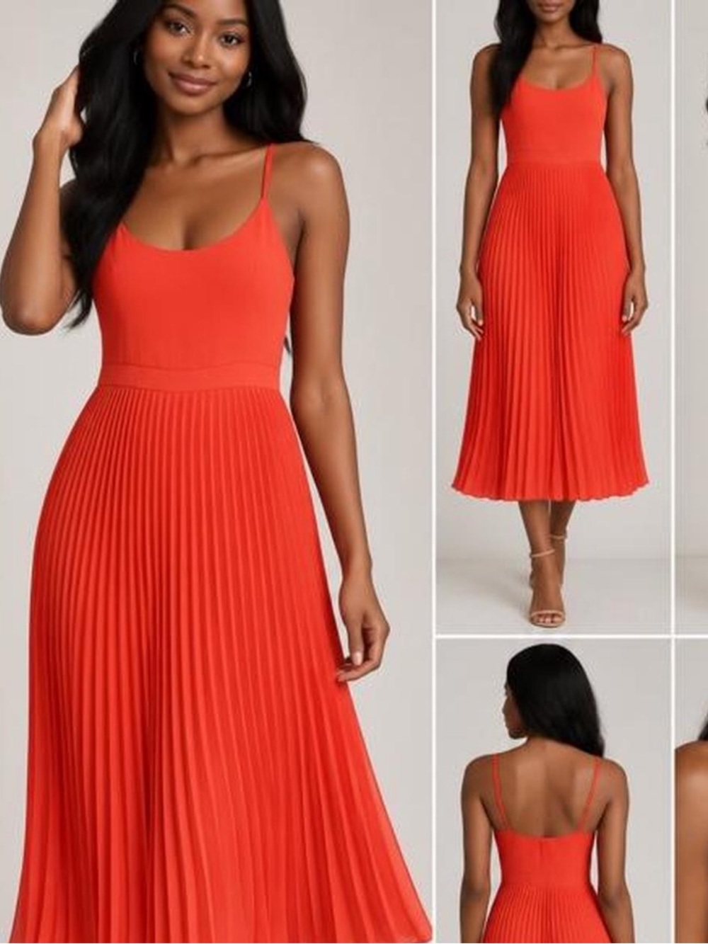 GILLI NWT Red Orange Pleated Midi Dress Size L Adjustable Spaghetti Strap